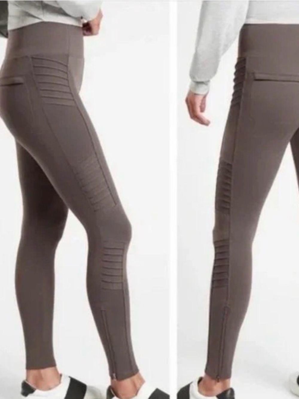 Athleta Delancey Gleam Moto Tight leggings - gray zipper details  pockets XS